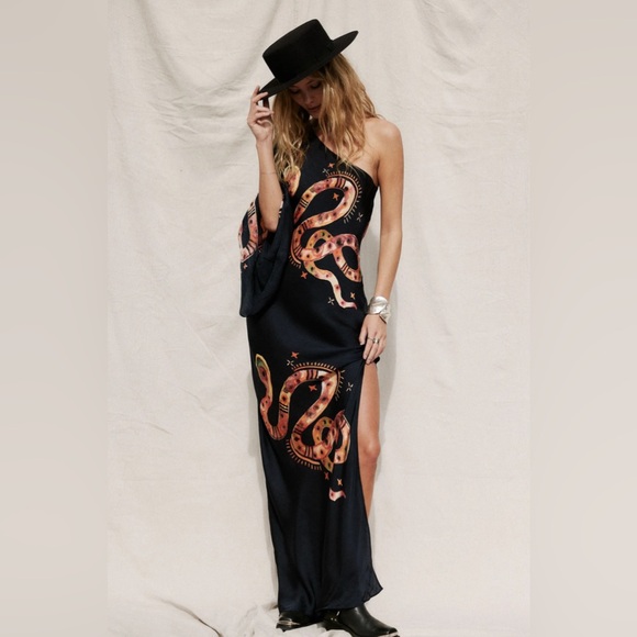 Jen’s Pirate Booty One-Shoulder Snake Print Maxi Dress Sz S - Picture 1 of 9